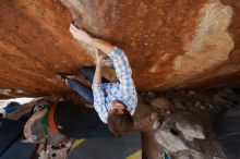 Bouldering in Hueco Tanks on 03/01/2019 with Blue Lizard Climbing and Yoga
Filename: SRM_20190301_1554390.jpg
Aperture: f/5.6
Shutter Speed: 1/500
Body: Canon EOS-1D Mark II
Lens: Canon EF 16-35mm f/2.8 L