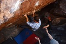 Bouldering in Hueco Tanks on 03/01/2019 with Blue Lizard Climbing and Yoga
Filename: SRM_20190301_1726500.jpg
Aperture: f/5.0
Shutter Speed: 1/320
Body: Canon EOS-1D Mark II
Lens: Canon EF 16-35mm f/2.8 L