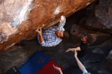 Bouldering in Hueco Tanks on 03/01/2019 with Blue Lizard Climbing and Yoga
Filename: SRM_20190301_1726520.jpg
Aperture: f/5.0
Shutter Speed: 1/250
Body: Canon EOS-1D Mark II
Lens: Canon EF 16-35mm f/2.8 L