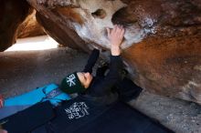 Bouldering in Hueco Tanks on 03/31/2019 with Blue Lizard Climbing and Yoga
Filename: SRM_20190331_1044200.jpg
Aperture: f/5.6
Shutter Speed: 1/250
Body: Canon EOS-1D Mark II
Lens: Canon EF 16-35mm f/2.8 L