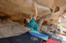 Bouldering in Hueco Tanks on 04/13/2019 with Blue Lizard Climbing and Yoga
Filename: SRM_20190413_1152070.jpg
Aperture: f/5.6
Shutter Speed: 1/125
Body: Canon EOS-1D Mark II
Lens: Canon EF 16-35mm f/2.8 L