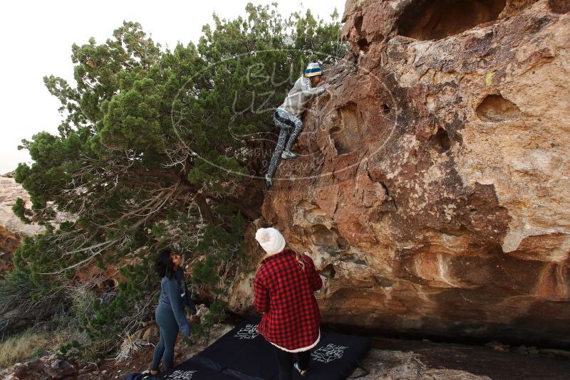 Bouldering in Hueco Tanks on 11/29/2019 with Blue Lizard Climbing and Yoga
Filename: SRM_20191129_1618470.jpg
Aperture: f/7.1
Shutter Speed: 1/250
Body: Canon EOS-1D Mark II
Lens: Canon EF 16-35mm f/2.8 L
