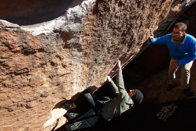 Bouldering in Hueco Tanks on 11/30/2019 with Blue Lizard Climbing and Yoga

Filename: SRM_20191130_1434240.jpg
Aperture: f/8.0
Shutter Speed: 1/250
Body: Canon EOS-1D Mark II
Lens: Canon EF 16-35mm f/2.8 L