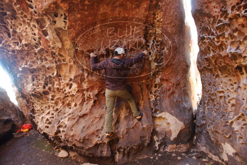 Bouldering in Hueco Tanks on 12/30/2019 with Blue Lizard Climbing and Yoga

Filename: SRM_20191230_1441520.jpg
Aperture: f/2.8
Shutter Speed: 1/80
Body: Canon EOS-1D Mark II
Lens: Canon EF 16-35mm f/2.8 L