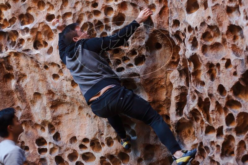Bouldering in Hueco Tanks on 12/30/2019 with Blue Lizard Climbing and Yoga

Filename: SRM_20191230_1453280.jpg
Aperture: f/3.2
Shutter Speed: 1/125
Body: Canon EOS-1D Mark II
Lens: Canon EF 50mm f/1.8 II