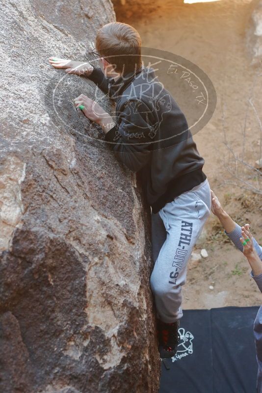 Bouldering in Hueco Tanks on 01/19/2020 with Blue Lizard Climbing and Yoga

Filename: SRM_20200119_1234550.jpg
Aperture: f/3.5
Shutter Speed: 1/250
Body: Canon EOS-1D Mark II
Lens: Canon EF 50mm f/1.8 II