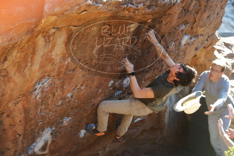 Bouldering in Hueco Tanks on 01/19/2020 with Blue Lizard Climbing and Yoga

Filename: SRM_20200119_1722160.jpg
Aperture: f/4.0
Shutter Speed: 1/320
Body: Canon EOS-1D Mark II
Lens: Canon EF 50mm f/1.8 II