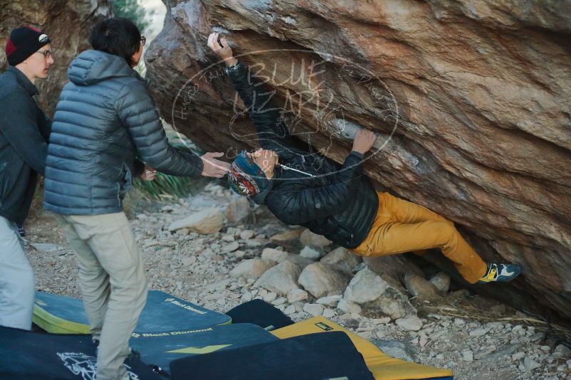 Bouldering in Hueco Tanks on 01/19/2020 with Blue Lizard Climbing and Yoga

Filename: SRM_20200119_1834300.jpg
Aperture: f/2.2
Shutter Speed: 1/250
Body: Canon EOS-1D Mark II
Lens: Canon EF 50mm f/1.8 II