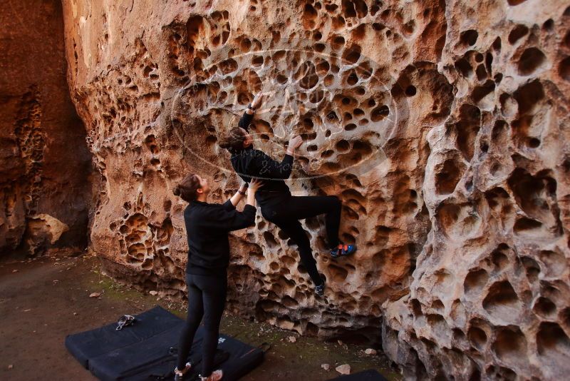 Bouldering in Hueco Tanks on 01/26/2020 with Blue Lizard Climbing and Yoga

Filename: SRM_20200126_1244580.jpg
Aperture: f/3.2
Shutter Speed: 1/125
Body: Canon EOS-1D Mark II
Lens: Canon EF 16-35mm f/2.8 L