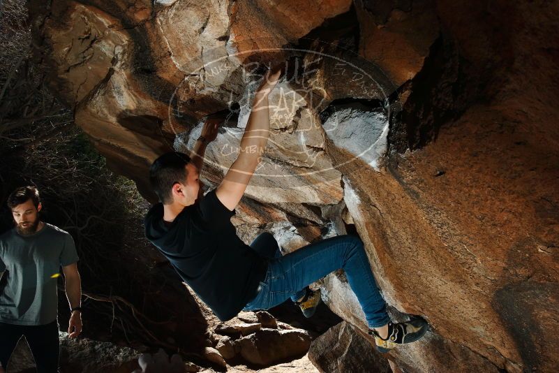 Bouldering in Hueco Tanks on 02/14/2020 with Blue Lizard Climbing and Yoga

Filename: SRM_20200214_1202170.jpg
Aperture: f/8.0
Shutter Speed: 1/250
Body: Canon EOS-1D Mark II
Lens: Canon EF 16-35mm f/2.8 L