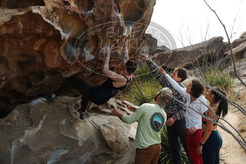Bouldering in Hueco Tanks on 02/17/2020 with Blue Lizard Climbing and Yoga

Filename: SRM_20200217_1253360.jpg
Aperture: f/5.0
Shutter Speed: 1/400
Body: Canon EOS-1D Mark II
Lens: Canon EF 50mm f/1.8 II