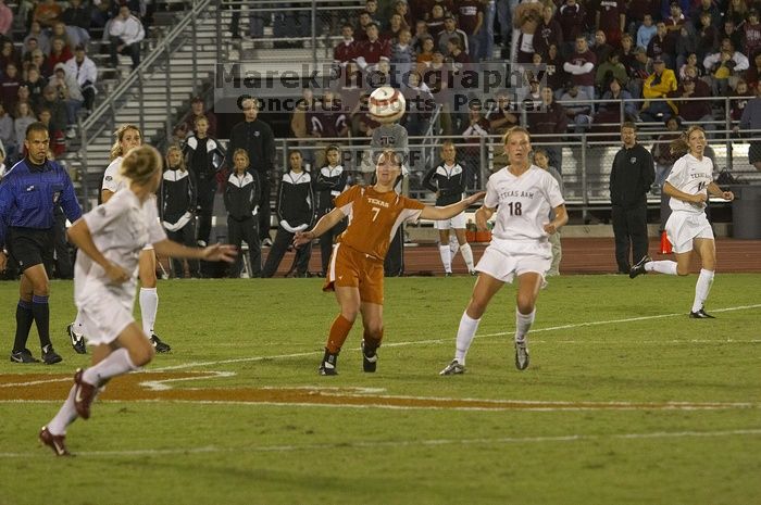 Caitlin Kennedy, #7.  The lady longhorns beat Texas A&M 1-0 in soccer Friday night.

Filename: SRM_20061027_2041442.jpg
Aperture: f/4.0
Shutter Speed: 1/800
Body: Canon EOS 20D
Lens: Canon EF 80-200mm f/2.8 L