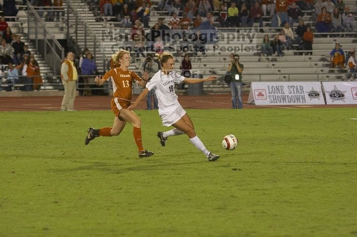 Kelsey Carpenter, #13.  The lady longhorns beat Texas A&M 1-0 in soccer Friday night.

Filename: SRM_20061027_2053262.jpg
Aperture: f/4.0
Shutter Speed: 1/800
Body: Canon EOS 20D
Lens: Canon EF 80-200mm f/2.8 L