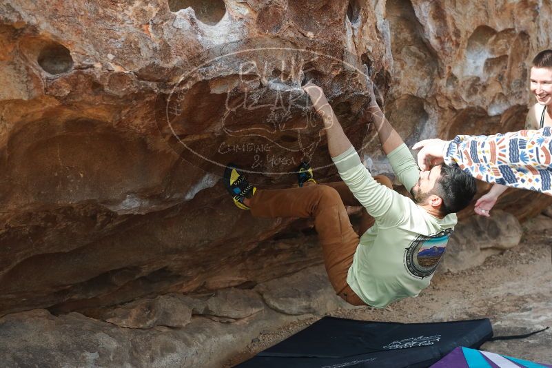 Bouldering in Hueco Tanks on 02/17/2020 with Blue Lizard Climbing and Yoga

Filename: SRM_20200217_1523490.jpg
Aperture: f/5.0
Shutter Speed: 1/400
Body: Canon EOS-1D Mark II
Lens: Canon EF 50mm f/1.8 II