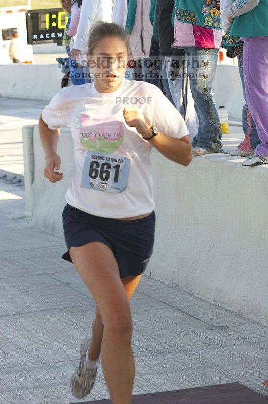 Nora Colligan, bib #661, placed second for the women with a time of 1:03:50 at The Girl Scout Scenic 10 Miler road race, Sunday, October 22, 2006.

Filename: SRM_20061022_0858443.jpg
Aperture: f/6.3
Shutter Speed: 1/250
Body: Canon EOS 20D
Lens: Canon EF 80-200mm f/2.8 L