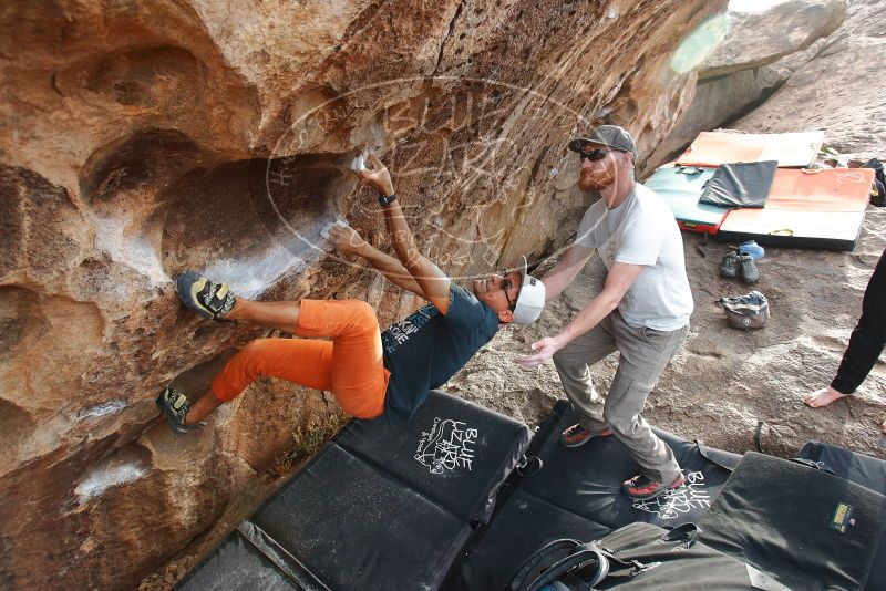 Bouldering in Hueco Tanks on 03/07/2020 with Blue Lizard Climbing and Yoga

Filename: SRM_20200307_1742140.jpg
Aperture: f/4.5
Shutter Speed: 1/320
Body: Canon EOS-1D Mark II
Lens: Canon EF 16-35mm f/2.8 L