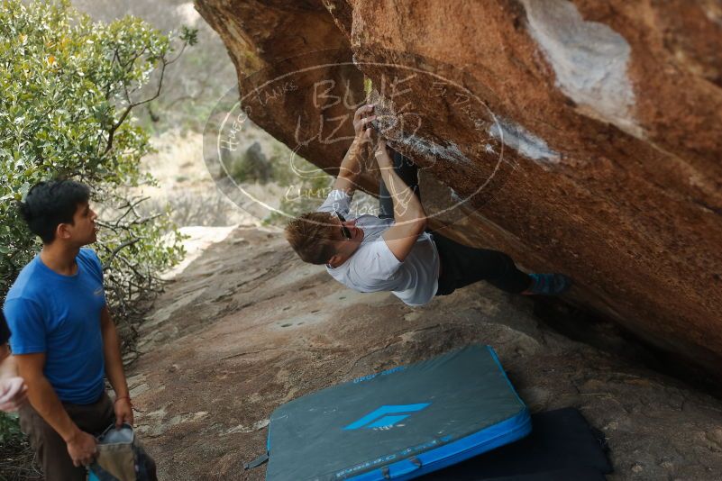 Bouldering in Hueco Tanks on 03/15/2020 with Blue Lizard Climbing and Yoga

Filename: SRM_20200315_1212370.jpg
Aperture: f/2.8
Shutter Speed: 1/1250
Body: Canon EOS-1D Mark II
Lens: Canon EF 50mm f/1.8 II