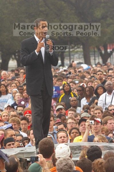 Obama speaking to a crowd of over 20,000 supporters at The Barack Obama "Kick-Ass" Rally--the Obama for president, 2008, rally, held in Austin, Friday, February 23, 2007.

Filename: SRM_20070223_1528504.jpg
Aperture: f/5.6
Shutter Speed: 1/320
Body: Canon EOS 20D
Lens: Canon EF 80-200mm f/2.8 L