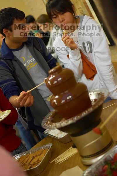 Nalin Verma and Taeyoung Kim.  The Asian Business Students Association (ABSA) hosted a chocolate fondue Friday, January 26, 2007 before heading off to a movie premier.

Filename: SRM_20070126_1652249.jpg
Aperture: f/2.0
Shutter Speed: 1/50
Body: Canon EOS-1D Mark II
Lens: Canon EF 50mm f/1.8 II