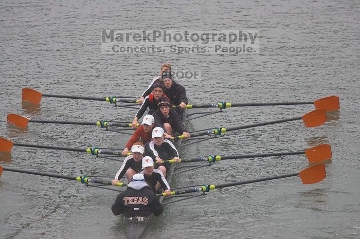 Texas' second varsity eight boat placed second with a time of 29:07.0.  The women's rowing team competed in the 2008 Fighting Nutria on Saturday, February 16, 2008.

Filename: SRM_20080216_0828208.jpg
Aperture: f/4.0
Shutter Speed: 1/800
Body: Canon EOS-1D Mark II
Lens: Canon EF 300mm f/2.8 L IS