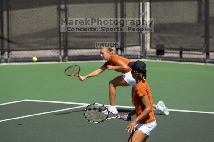 Third doubles UT sophomore Stephanie Davison and UT freshman Caroline Larsson defeated CSUS junior Joyce Martinez Gutierrez and CSUS freshman Melissa Valenzuela 8-6.  The University of Texas defeated Sacramento State on Saturday, March 22, 2008.

Filename: SRM_20080322_1121565.jpg
Aperture: f/4.0
Shutter Speed: 1/4000
Body: Canon EOS-1D Mark II
Lens: Canon EF 300mm f/2.8 L IS