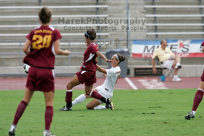 UT sophomore Erica Campanelli (#19, Defender).  The University of Texas women's soccer team won 2-1 against the Iowa State Cyclones Sunday afternoon, October 5, 2008.

Filename: SRM_20081005_12224029.jpg
Aperture: f/5.0
Shutter Speed: 1/1600
Body: Canon EOS-1D Mark II
Lens: Canon EF 300mm f/2.8 L IS