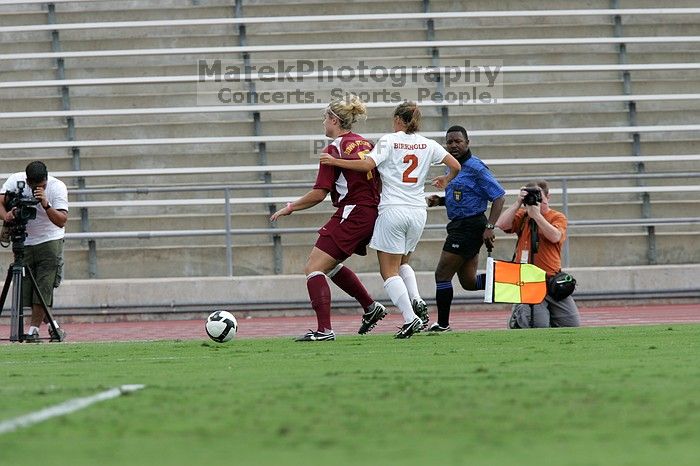 UT sophomore Kirsten Birkhold (#2, Forward and Midfielder).  The University of Texas women's soccer team won 2-1 against the Iowa State Cyclones Sunday afternoon, October 5, 2008.

Filename: SRM_20081005_12403893.jpg
Aperture: f/5.6
Shutter Speed: 1/1000
Body: Canon EOS-1D Mark II
Lens: Canon EF 300mm f/2.8 L IS