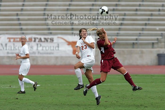 UT senior Courtney Gaines (#23, Midfielder) in the second half.  The University of Texas women's soccer team won 2-1 against the Iowa State Cyclones Sunday afternoon, October 5, 2008.

Filename: SRM_20081005_13203840.jpg
Aperture: f/5.6
Shutter Speed: 1/2000
Body: Canon EOS-1D Mark II
Lens: Canon EF 300mm f/2.8 L IS