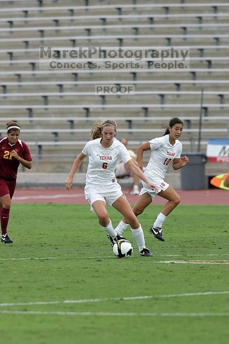 UT freshman Lucy Keith (#6, Midfielder) in the second half.  The University of Texas women's soccer team won 2-1 against the Iowa State Cyclones Sunday afternoon, October 5, 2008.

Filename: SRM_20081005_13285489.jpg
Aperture: f/5.6
Shutter Speed: 1/1250
Body: Canon EOS-1D Mark II
Lens: Canon EF 300mm f/2.8 L IS