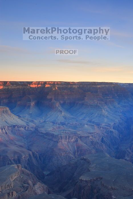 First sunrise of the new year at the south rim of the Grand Canyon, Thursday January 1, 2009.  The temperature was as low as 15 F the night before with a foot and a half of snow on the ground.  Luckily sunrise wasn't until 7:40.

Filename: SRM_20090101_07415910.JPG
Aperture: f/16.0
Shutter Speed: 32/10
Body: Canon EOS-1D Mark II
Lens: Canon EF 16-35mm f/2.8 L