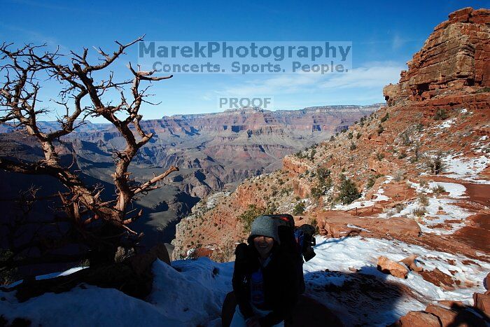 Hike down the South Kaibab trail, backpacking the Grand Canyon with Beth, Thursday, January 1, 2009.

Filename: SRM_20090101_13100513.jpg
Aperture: f/11.0
Shutter Speed: 1/160
Body: Canon EOS-1D Mark II
Lens: Canon EF 16-35mm f/2.8 L