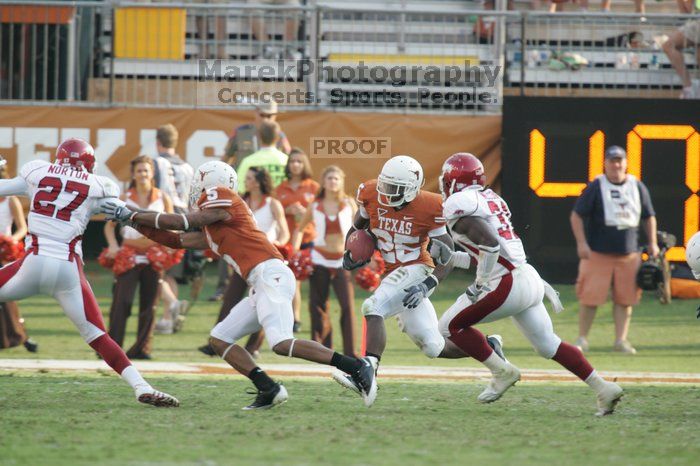 The University of Texas football team defeated the Arkansas Razorbacks with a score of 52-10 in Austin, TX on Saturday, September 27, 2008.

Filename: SRM_20080927_17412811.jpg
Aperture: f/5.6
Shutter Speed: 1/640
Body: Canon EOS-1D Mark II
Lens: Canon EF 300mm f/2.8 L IS