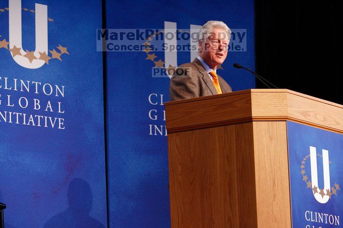 Former President Bill Clinton speaking at the CGIU meeting.  Day one of the 2nd Annual Clinton Global Initiative University (CGIU) meeting was held at The University of Texas at Austin, Friday, February 13, 2009.

Filename: SRM_20090213_16144697.jpg
Aperture: f/4.0
Shutter Speed: 1/80
Body: Canon EOS-1D Mark II
Lens: Canon EF 80-200mm f/2.8 L