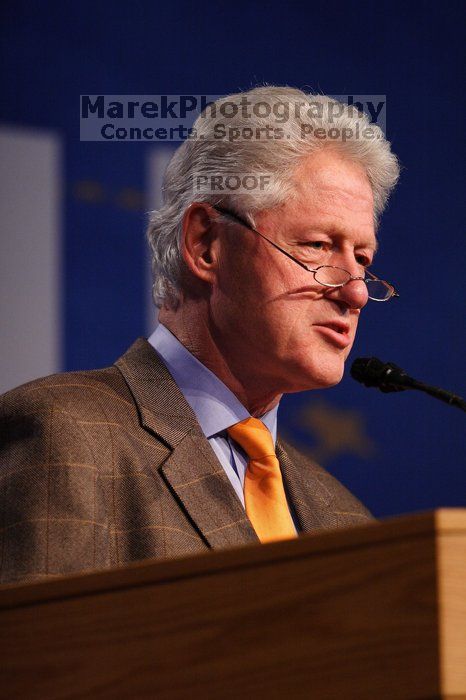 Former President Bill Clinton speaking at the CGIU meeting.  Day one of the 2nd Annual Clinton Global Initiative University (CGIU) meeting was held at The University of Texas at Austin, Friday, February 13, 2009.

Filename: SRM_20090213_16242475.jpg
Aperture: f/2.8
Shutter Speed: 1/320
Body: Canon EOS 20D
Lens: Canon EF 300mm f/2.8 L IS