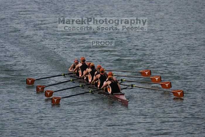 The Texas Rowing second varsity eight team finished with a time of 7:29.5, losing to Wisconsin, which completed the race in 7:15.5. This was the third session of the Longhorn Invitational, Saturday afternoon, March 21, 2009 on Lady Bird Lake.

Filename: SRM_20090321_16282731.jpg
Aperture: f/4.0
Shutter Speed: 1/5000
Body: Canon EOS-1D Mark II
Lens: Canon EF 300mm f/2.8 L IS