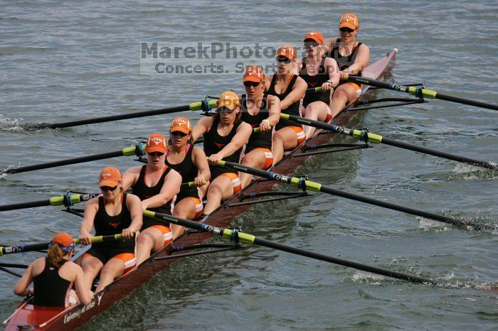 The Texas Rowing second varsity eight team finished with a time of 7:29.5, losing to Wisconsin, which completed the race in 7:15.5. This was the third session of the Longhorn Invitational, Saturday afternoon, March 21, 2009 on Lady Bird Lake.

Filename: SRM_20090321_16290568.jpg
Aperture: f/4.0
Shutter Speed: 1/3200
Body: Canon EOS-1D Mark II
Lens: Canon EF 300mm f/2.8 L IS