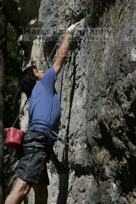 Javier Morales on the dyno while leading Lick the Window (5.10c).  It was another long day of rock climbing at Seismic Wall on Austin's Barton Creek Greenbelt, Sunday, April 5, 2009.

Filename: SRM_20090405_11440669.jpg
Aperture: f/7.1
Shutter Speed: 1/500
Body: Canon EOS-1D Mark II
Lens: Canon EF 80-200mm f/2.8 L
