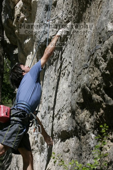 Javier Morales on the dyno while leading Lick the Window (5.10c).  It was another long day of rock climbing at Seismic Wall on Austin's Barton Creek Greenbelt, Sunday, April 5, 2009.

Filename: SRM_20090405_11492786.jpg
Aperture: f/8.0
Shutter Speed: 1/500
Body: Canon EOS-1D Mark II
Lens: Canon EF 80-200mm f/2.8 L