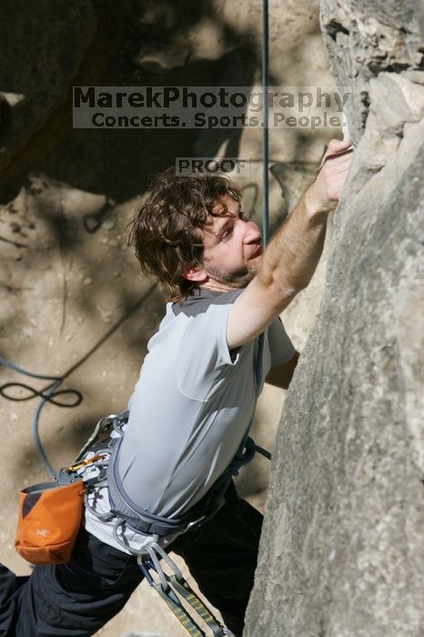 Andrew Dreher attempting the dyno while leading Lick the Window (5.10c), shot from the top of Ack! (5.11b, but using the crack for the start instead) that I top roped up with my camera on my back.  It was another long day of rock climbing at Seismic Wall on Austin's Barton Creek Greenbelt, Sunday, April 5, 2009.

Filename: SRM_20090405_13170824.jpg
Aperture: f/9.0
Shutter Speed: 1/500
Body: Canon EOS-1D Mark II
Lens: Canon EF 80-200mm f/2.8 L