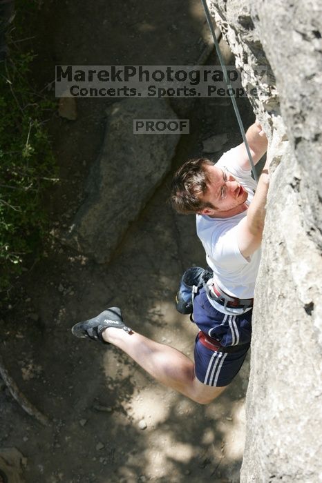 Me on the dyno while top roping Lick the Window (5.10c), shot (by Andrew Dreher) from the top of Ack! (5.11b, but using the crack for the start instead) that I top roped up with my camera on my back.  It was another long day of rock climbing at Seismic Wall on Austin's Barton Creek Greenbelt, Sunday, April 5, 2009.

Filename: SRM_20090405_14391638.jpg
Aperture: f/7.1
Shutter Speed: 1/500
Body: Canon EOS-1D Mark II
Lens: Canon EF 80-200mm f/2.8 L