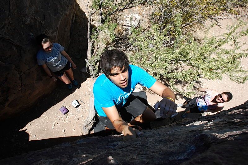 Cayce Wilson rock climbing in Hueco Tanks State Park and Historic Site during the Hueco Tanks Awesome Fest 2010 trip, Friday, May 21, 2010.

Filename: SRM_20100521_13204850.JPG
Aperture: f/8.0
Shutter Speed: 1/200
Body: Canon EOS-1D Mark II
Lens: Canon EF 16-35mm f/2.8 L