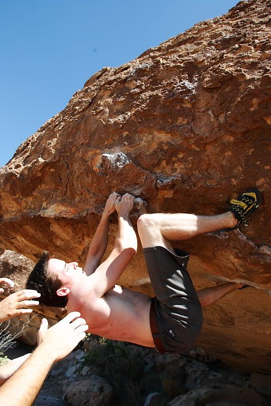 Raanan Robertson rock climbing in Hueco Tanks State Park and Historic Site during the Hueco Tanks Awesome Fest 2010 trip, Saturday, May 22, 2010.

Filename: SRM_20100522_12023366.JPG
Aperture: f/5.6
Shutter Speed: 1/250
Body: Canon EOS-1D Mark II
Lens: Canon EF 16-35mm f/2.8 L