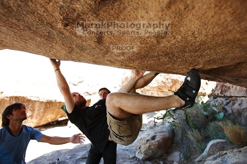 Steve Marek rock climbing on Mexican Chicken (V6) in Hueco Tanks State Park and Historic Site during the Hueco Tanks Awesome Fest 2010 trip, Monday, May 24, 2010.

Filename: SRM_20100524_12202927.JPG
Aperture: f/4.0
Shutter Speed: 1/500
Body: Canon EOS-1D Mark II
Lens: Canon EF 16-35mm f/2.8 L