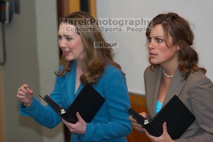 Caetlin Mangan and Mary Kate Raffetto rehearse their Duo Interpretive of Scott Orgon's "China."  The University of Texas' Speech Team will compete in the American Forensic Associations National Individual Events Tournament (AFA NIET) in Gainesville, Flori

Filename: SRM_20060325_141108_6.jpg
Aperture: f/3.5
Shutter Speed: 1/160
Body: Canon EOS 20D
Lens: Canon EF 80-200mm f/2.8 L