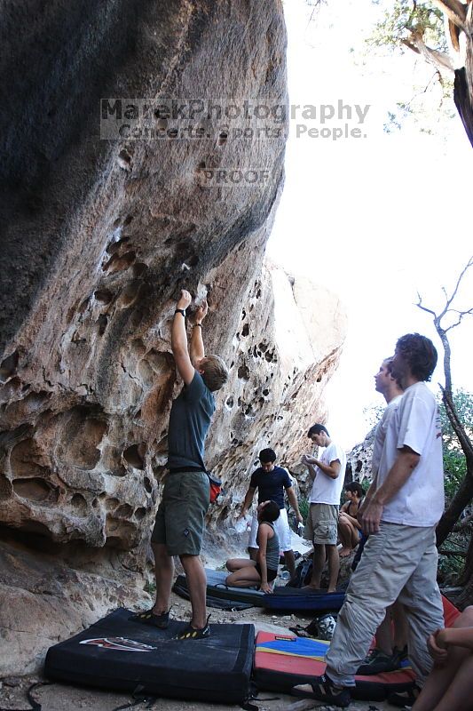 Rock climbing in Hueco Tanks State Park and Historic Site during the Hueco Tanks Awesome Fest 2.0 trip, Sunday, September 05, 2010.

Filename: SRM_20100905_18123372.JPG
Aperture: f/2.8
Shutter Speed: 1/400
Body: Canon EOS 20D
Lens: Canon EF 16-35mm f/2.8 L