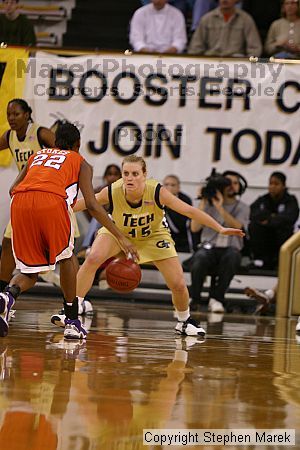 The Georgia Tech women's basketball team played Clemson.

Filename: img_0622_std.jpg
Aperture: f/2.8
Shutter Speed: 1/320
Body: Canon EOS DIGITAL REBEL
Lens: Canon EF 80-200mm f/2.8 L