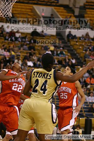 The Georgia Tech women's basketball team played Clemson.

Filename: img_0574_std.jpg
Aperture: f/2.8
Shutter Speed: 1/320
Body: Canon EOS DIGITAL REBEL
Lens: Canon EF 80-200mm f/2.8 L
