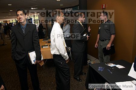 A line waits to talk to Qualcomm recruiters.

Filename: crw_0779_std.jpg
Aperture: f/5.0
Shutter Speed: 1/60
Body: Canon EOS DIGITAL REBEL
Lens: Canon EF-S 18-55mm f/3.5-5.6