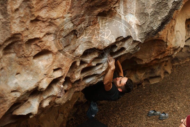 Bouldering in Hueco Tanks on 11/23/2018 with Blue Lizard Climbing and Yoga

Filename: SRM_20181123_1555010.jpg
Aperture: f/3.2
Shutter Speed: 1/250
Body: Canon EOS-1D Mark II
Lens: Canon EF 50mm f/1.8 II
