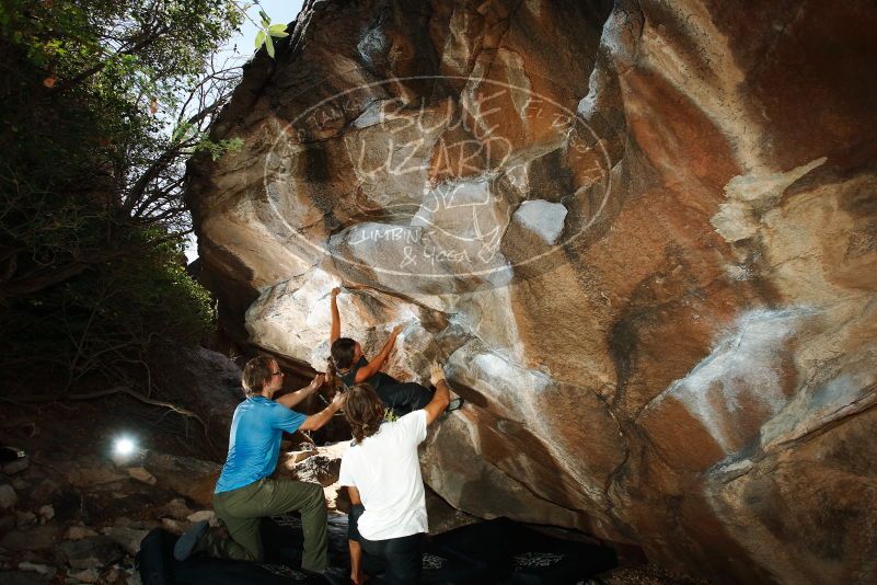 Bouldering in Hueco Tanks on 08/02/2019 with Blue Lizard Climbing and Yoga
Filename: SRM_20190802_1101140.jpg
Aperture: f/5.6
Shutter Speed: 1/250
Body: Canon EOS-1D Mark II
Lens: Canon EF 16-35mm f/2.8 L